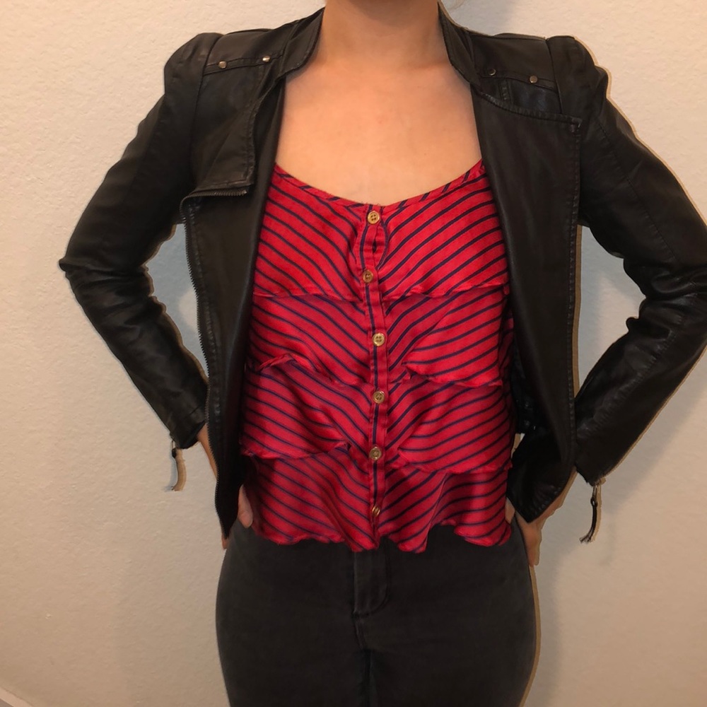 Silky Red & Navy Blue Forever 21 Size S Tank Top